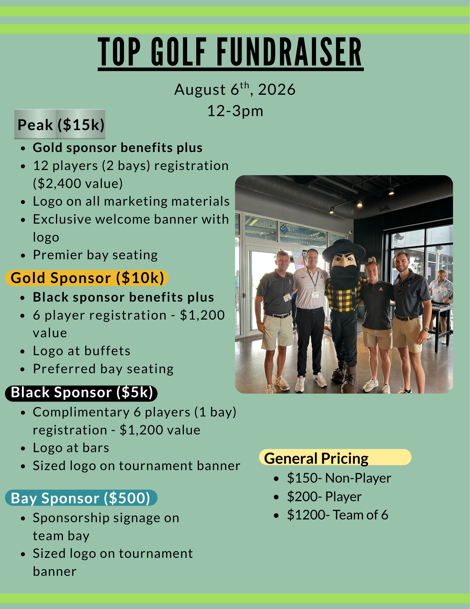 Top Golf fundraiser ad with sponsorship pricing